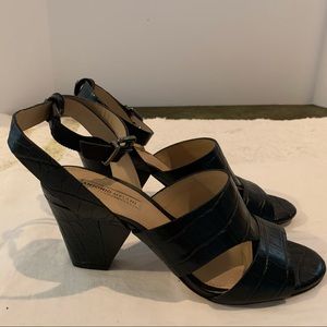Antonio Melani black strap heels size 7.5 medium, color black.  Leather sole.